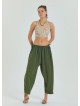Green Women's Casual Trousers with Adjustable Waist and Rope Detail 4580